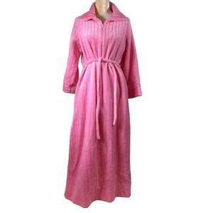 70s Vintage Montgomery Ward Pink Fuzzy Zip Front Robe with Pockets Size M